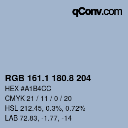 Color code: RGB 161.1 180.8 204 | qconv.com