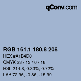 Color code: RGB 161.1 180.8 208 | qconv.com