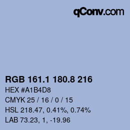 Color code: RGB 161.1 180.8 216 | qconv.com