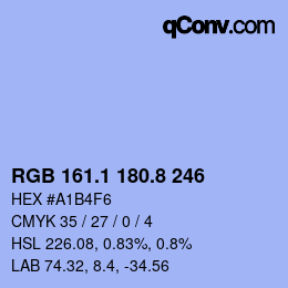 Color code: RGB 161.1 180.8 246 | qconv.com