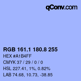 Color code: RGB 161.1 180.8 255 | qconv.com