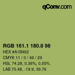 カラーコード: RGB 161.1 180.8 98 | qconv.com