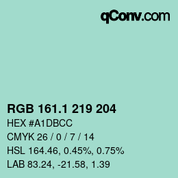 カラーコード: RGB 161.1 219 204 | qconv.com