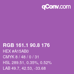 カラーコード: RGB 161.1 90.8 176 | qconv.com