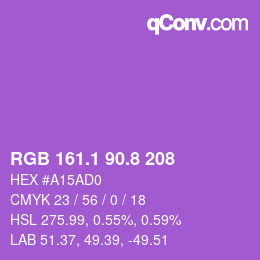 カラーコード: RGB 161.1 90.8 208 | qconv.com