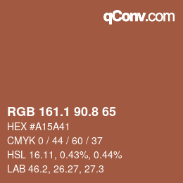 Color code: RGB 161.1 90.8 65 | qconv.com