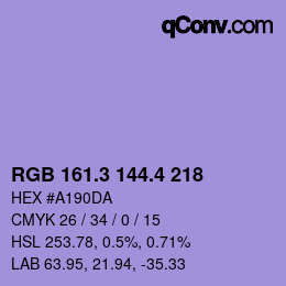 カラーコード: RGB 161.3 144.4 218 | qconv.com