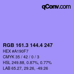 カラーコード: RGB 161.3 144.4 247 | qconv.com