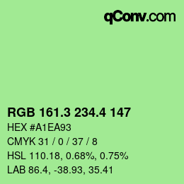 カラーコード: RGB 161.3 234.4 147 | qconv.com