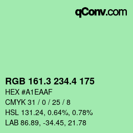カラーコード: RGB 161.3 234.4 175 | qconv.com