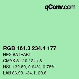 カラーコード: RGB 161.3 234.4 177 | qconv.com