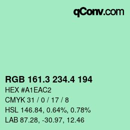 カラーコード: RGB 161.3 234.4 194 | qconv.com