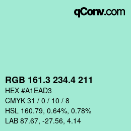 カラーコード: RGB 161.3 234.4 211 | qconv.com