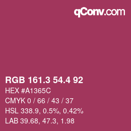 カラーコード: RGB 161.3 54.4 92 | qconv.com