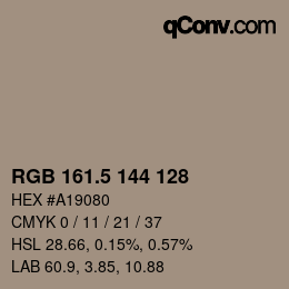 颜色代码: RGB 161.5 144 128 | qconv.com
