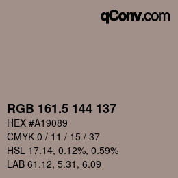 Color code: RGB 161.5 144 137 | qconv.com