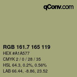 カラーコード: RGB 161.7 165 119 | qconv.com