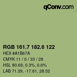カラーコード: RGB 161.7 182.6 122 | qconv.com