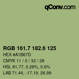 カラーコード: RGB 161.7 182.6 125 | qconv.com