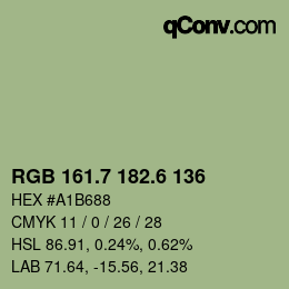 カラーコード: RGB 161.7 182.6 136 | qconv.com
