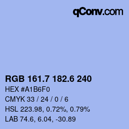 カラーコード: RGB 161.7 182.6 240 | qconv.com