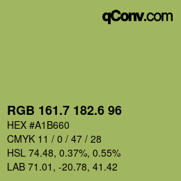 カラーコード: RGB 161.7 182.6 96 | qconv.com