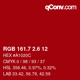 カラーコード: RGB 161.7 2.6 12 | qconv.com