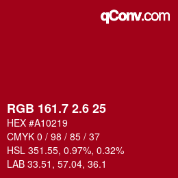 カラーコード: RGB 161.7 2.6 25 | qconv.com