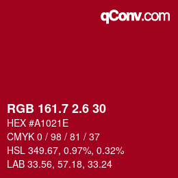 カラーコード: RGB 161.7 2.6 30 | qconv.com