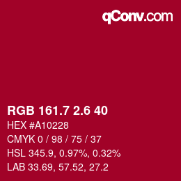 カラーコード: RGB 161.7 2.6 40 | qconv.com