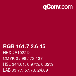 カラーコード: RGB 161.7 2.6 45 | qconv.com