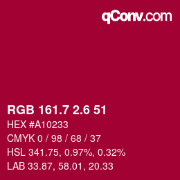 カラーコード: RGB 161.7 2.6 51 | qconv.com