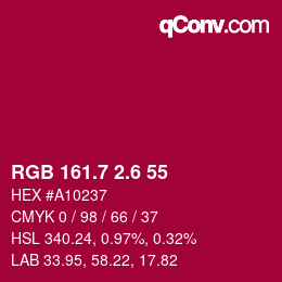カラーコード: RGB 161.7 2.6 55 | qconv.com