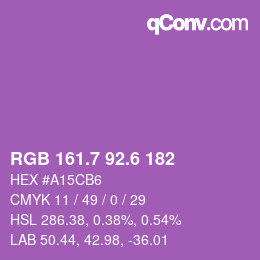 カラーコード: RGB 161.7 92.6 182 | qconv.com