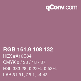 カラーコード: RGB 161.9 108 132 | qconv.com