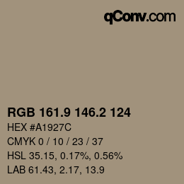 カラーコード: RGB 161.9 146.2 124 | qconv.com
