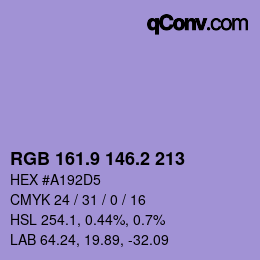 Color code: RGB 161.9 146.2 213 | qconv.com