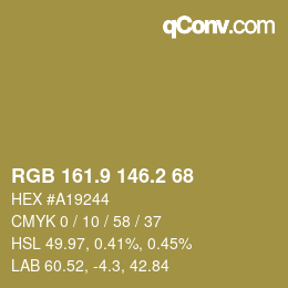 Color code: RGB 161.9 146.2 68 | qconv.com
