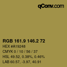 Color code: RGB 161.9 146.2 72 | qconv.com
