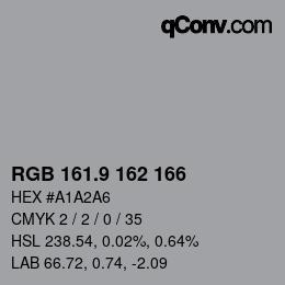 Color code: RGB 161.9 162 166 | qconv.com