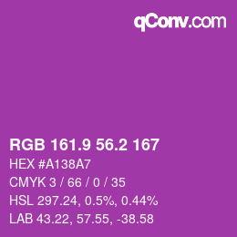 カラーコード: RGB 161.9 56.2 167 | qconv.com