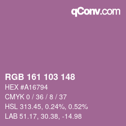 カラーコード: RGB 161 103 148 | qconv.com