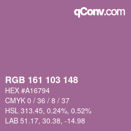 Color code: RGB 161 103 148 | qconv.com