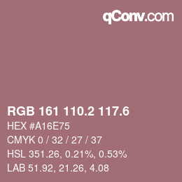 カラーコード: RGB 161 110.2 117.6 | qconv.com