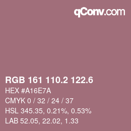 カラーコード: RGB 161 110.2 122.6 | qconv.com