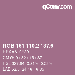 カラーコード: RGB 161 110.2 137.6 | qconv.com