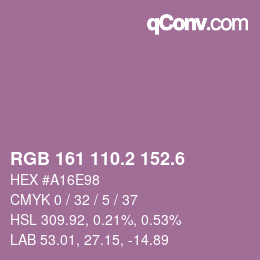 カラーコード: RGB 161 110.2 152.6 | qconv.com