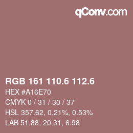 カラーコード: RGB 161 110.6 112.6 | qconv.com