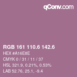 カラーコード: RGB 161 110.6 142.6 | qconv.com