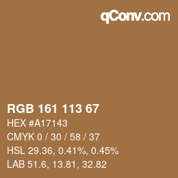 Color code: RGB 161 113 67 | qconv.com